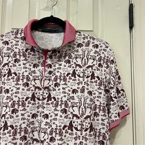 NEW Greyson Creatures Polo AOP Polo Golf Shirt White Maroon Mens M MSP23K68